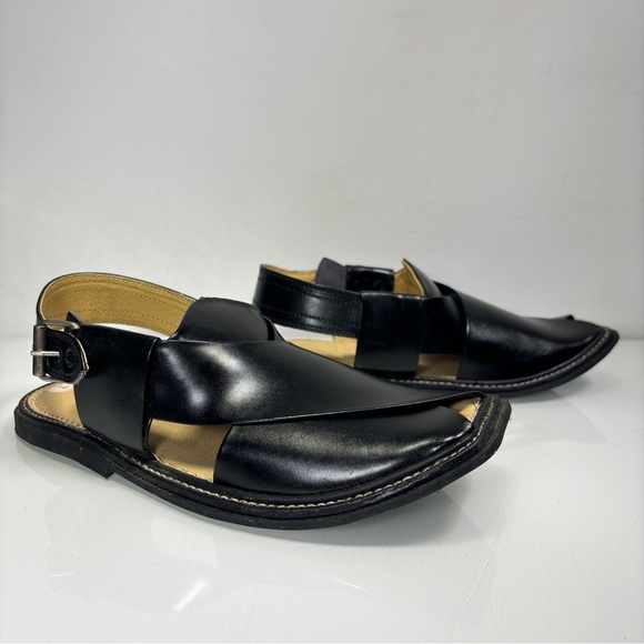 Peshawari Handmade Black Leather Charsaddah Chappal Pakistan‎ Sandal Size 7
